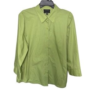 Foxcroft Wrinkle Free Shaped Fit Cotton Blend Green Button-Up Shirt 18 Classic
